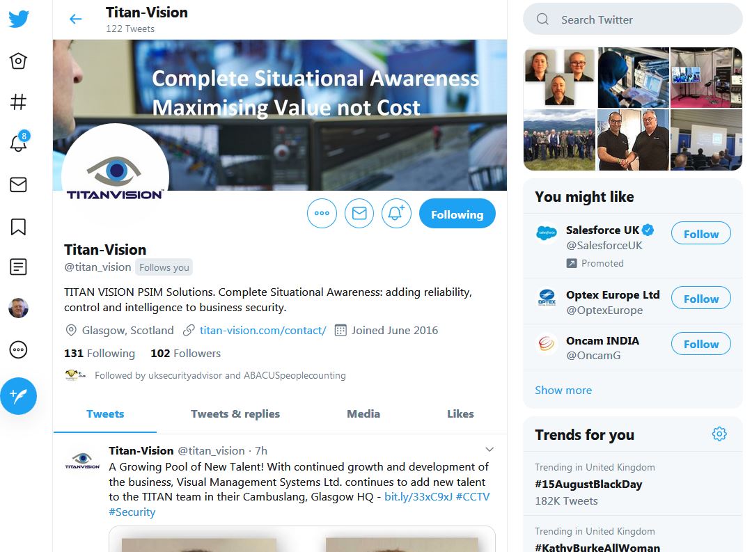 TITAN VISION Twitter Account - content & management